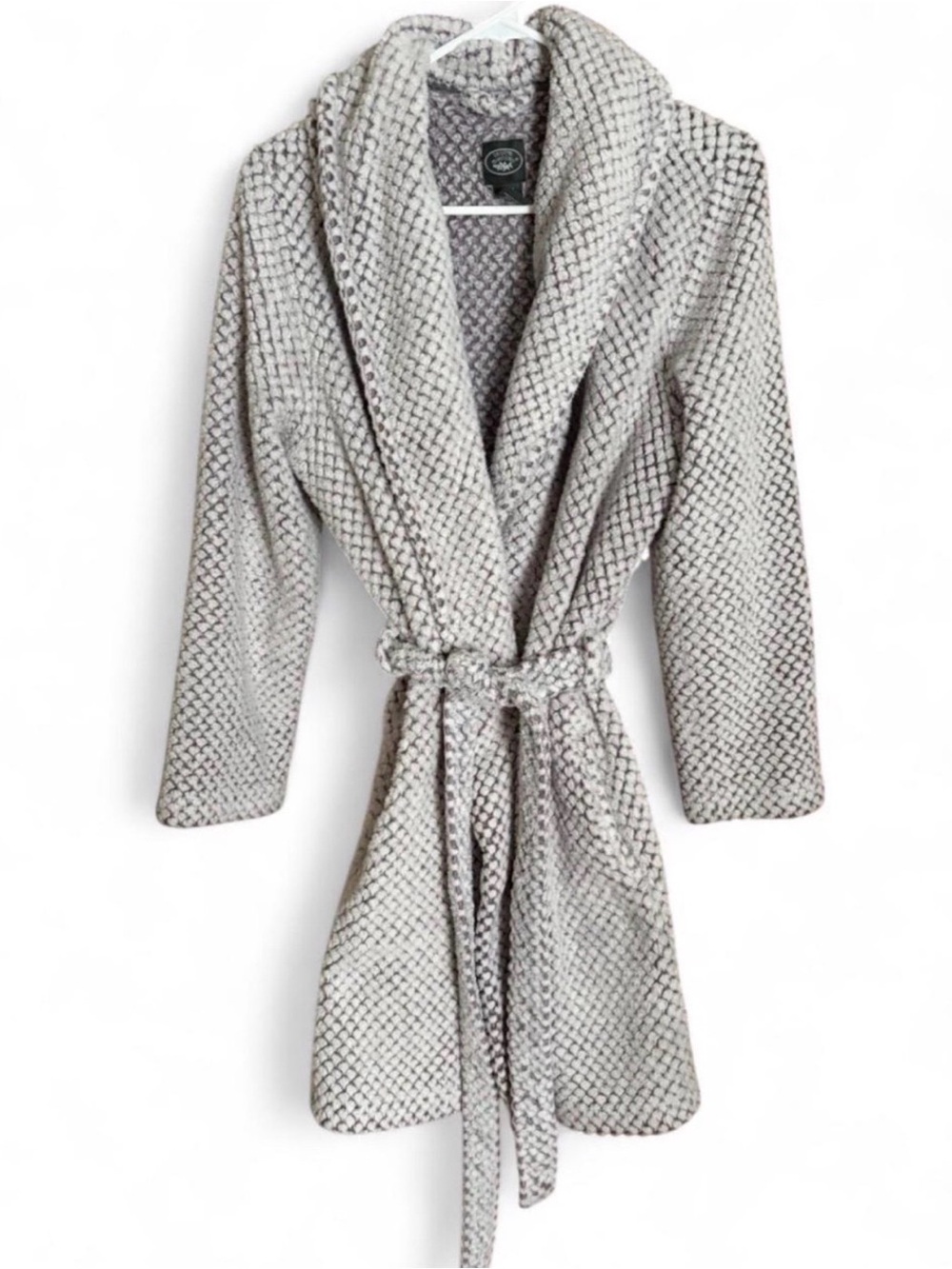 Laura Ashley small/medium soft bathrobe women’s belted cozy robe 35” gray